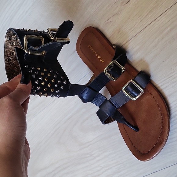 Cynthia Vincent leather spike cuff sandals size 8.5 - Picture 2 of 6